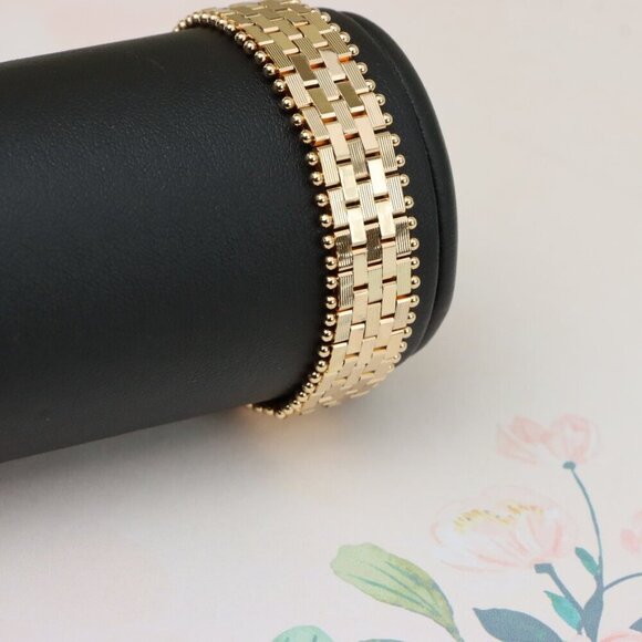 "Wide Rose Gold Bracelet with Textured Interlink & Ball Edge Design, XPBL0873 - Picture 9 of 13